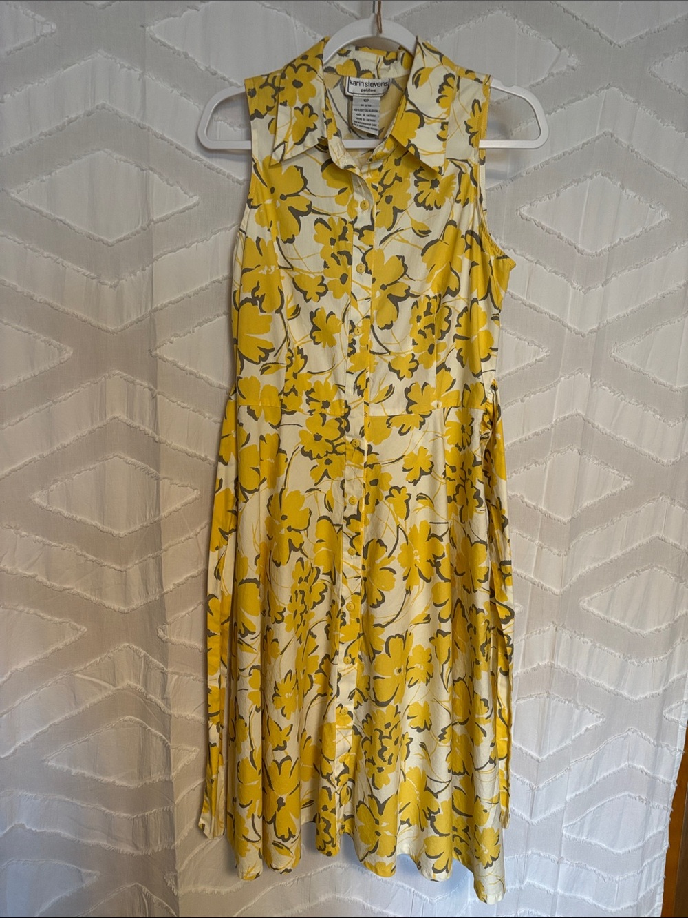 Karin Stevens Yellow Floral Collared Sleeveless Dress